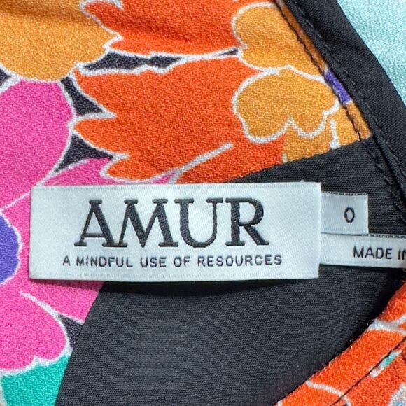 AMUR Gretal Multicolor Floral Balloon Sleeve Smocked Minidress Women's 0 NWT - Picture 7 of 13